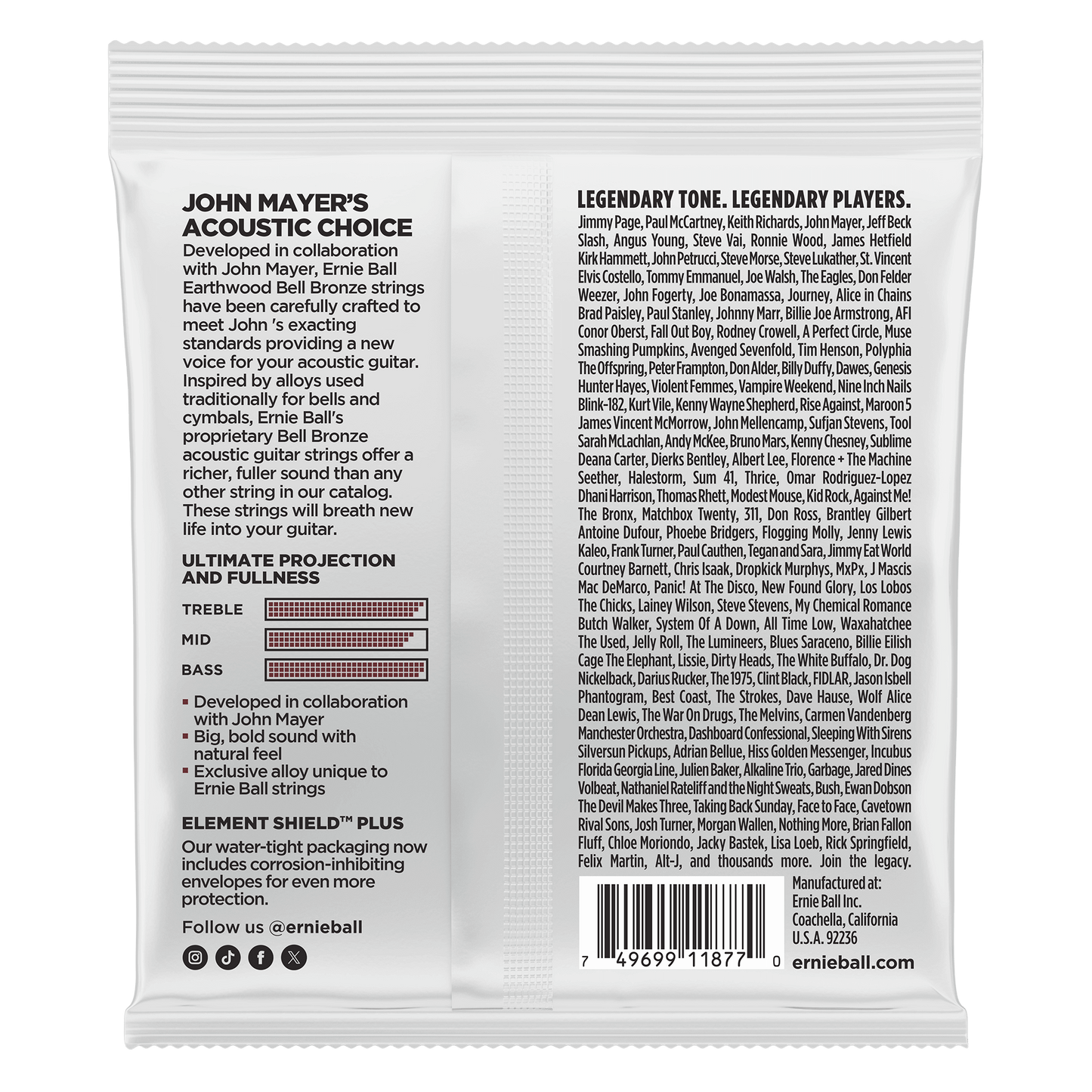 Ernie Ball 2346 Medium Light Earthwood Bell Bronze Acoustic Strings, 12-54