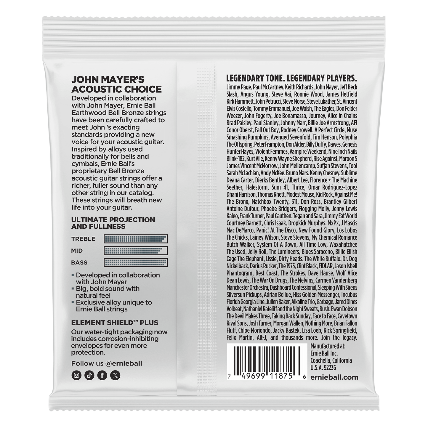 Ernie Ball 2348 Light Earthwood Bell Bronze Acoustic Strings, 11-52