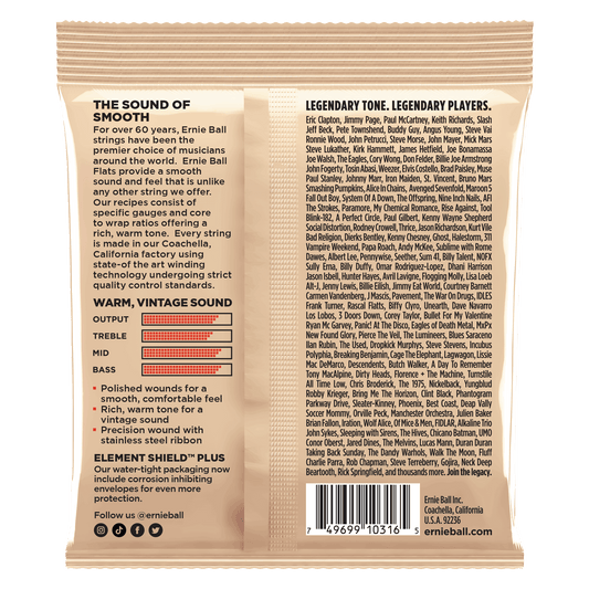 Ernie Ball 2580 Light Stainless Steel Flatwound Electric Guitar Strings, 11-50