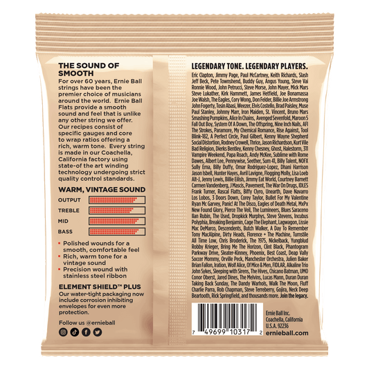 Ernie Ball 2582 Medium-Light Stainless Steel Flatwound Electric Guitar Strings, 12-52