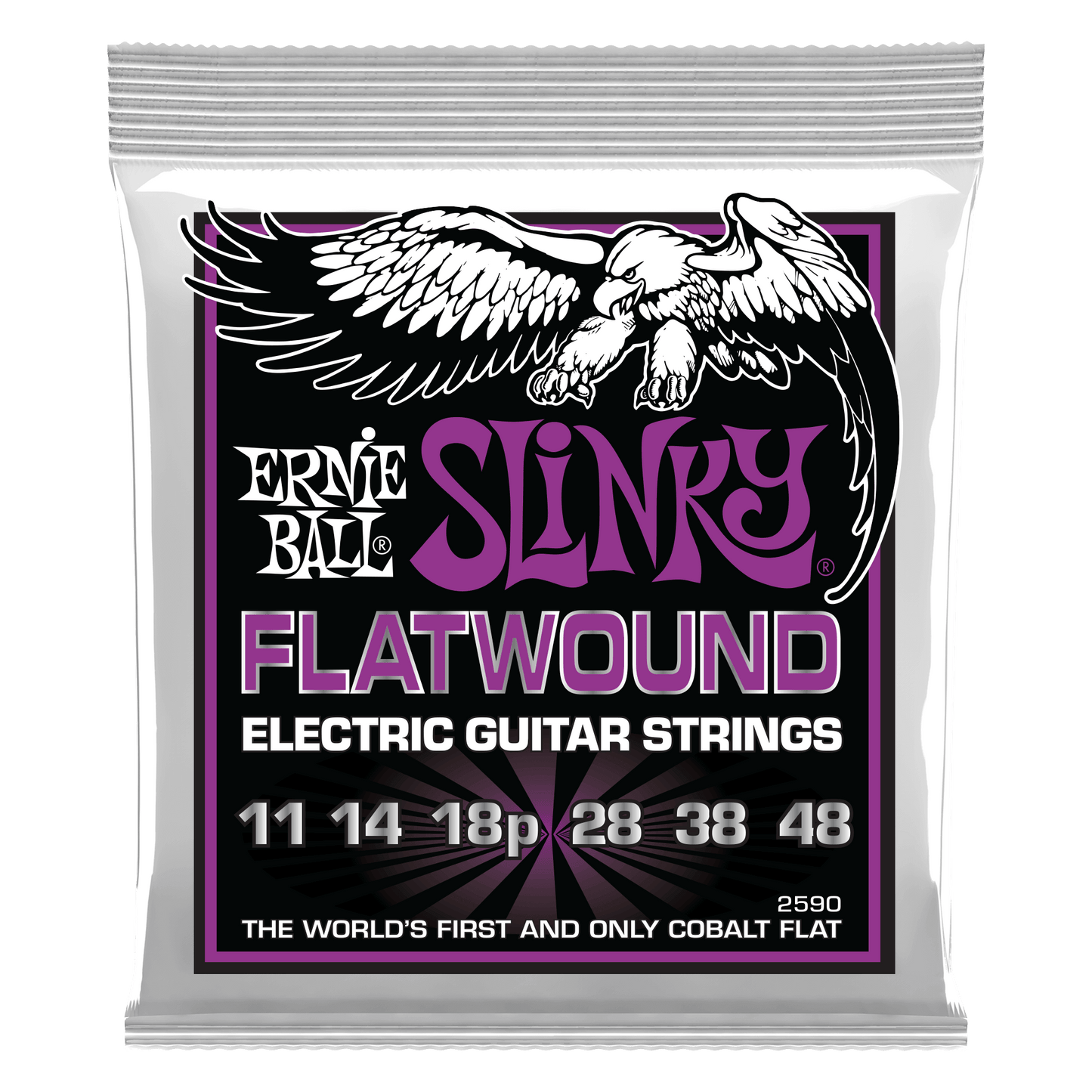 Ernie Ball 2590 Cobalt Flatwound Power Slinky Electric Guitar Strings, 11-48