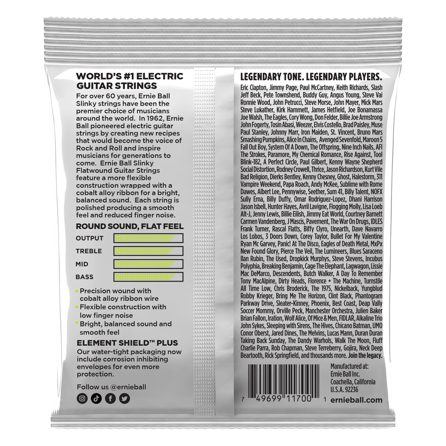 Ernie Ball 2591 Cobalt Flatwound Regular Slinky Electric Guitar Strings, 10-46
