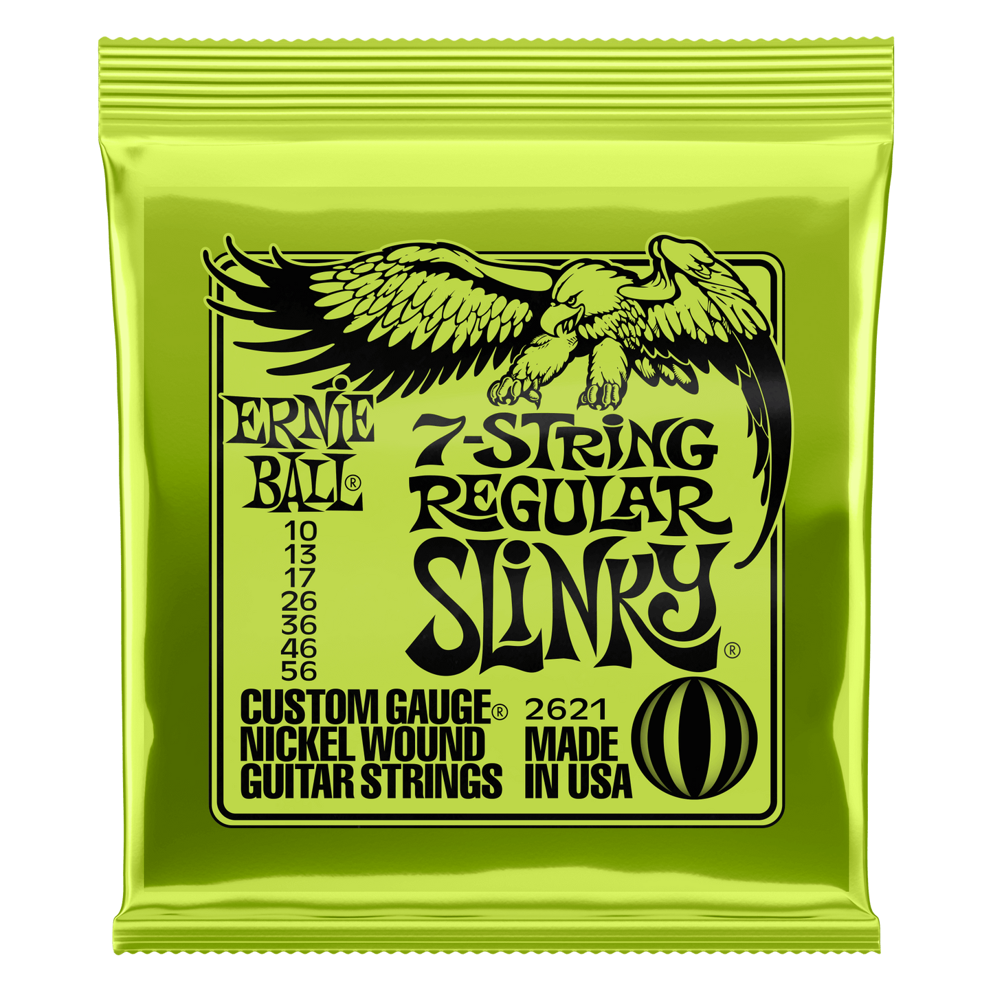 Ernie Ball 2621 Regular Slinky 7-String Nickel Wound Electric Guitar Strings, 10-56