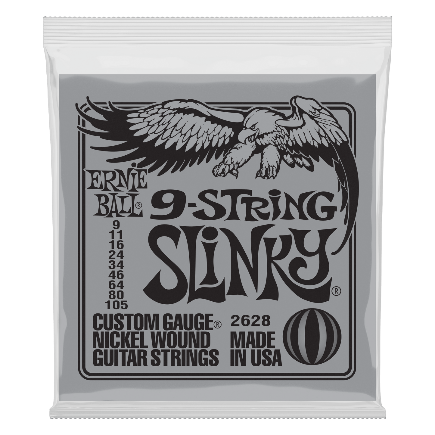 Ernie Ball 9-String Slinky Nickel Wound Electric Guitar Strings, 9-105