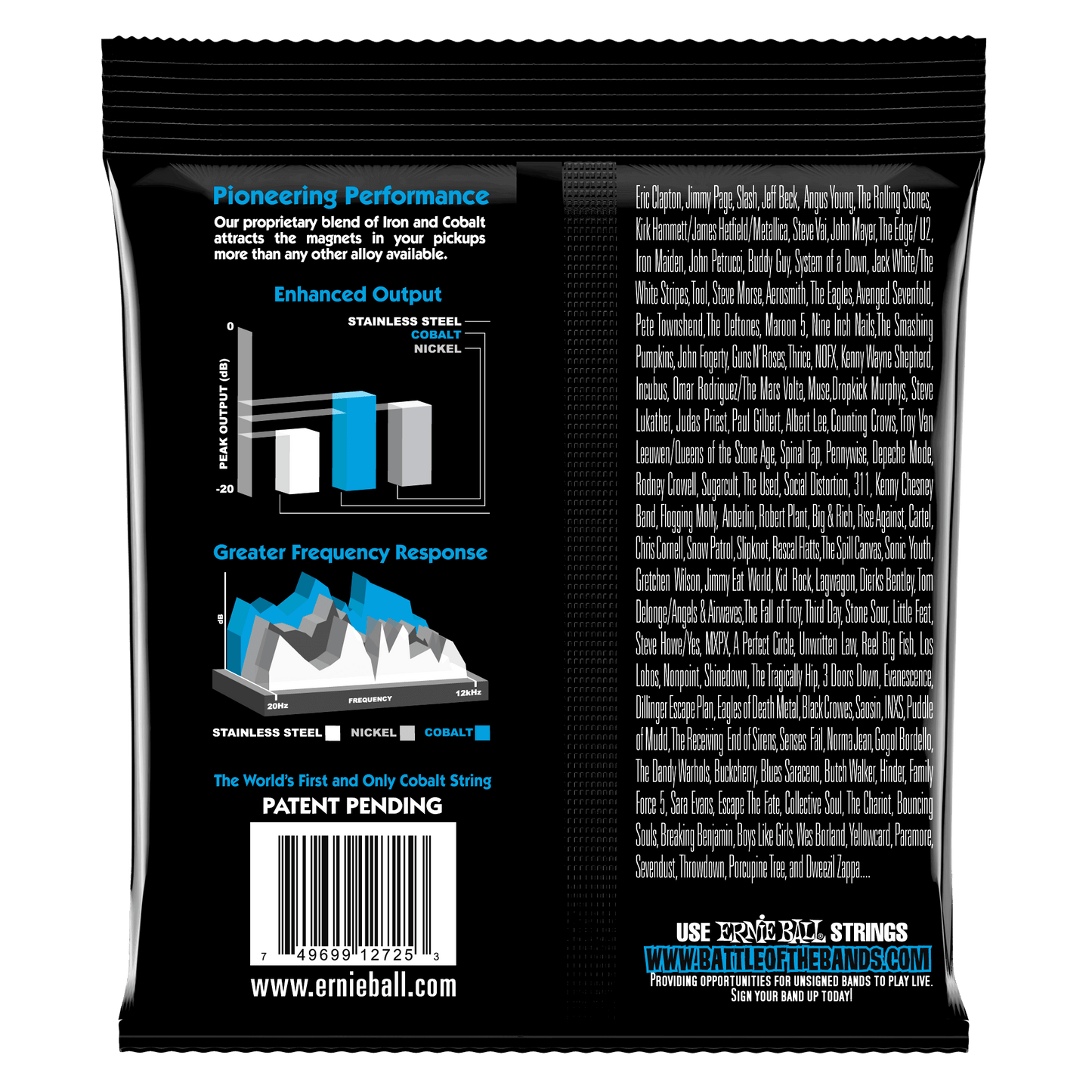 Ernie Ball 2725 Cobalt Extra Slinky Electric Guitar Strings, 8-38