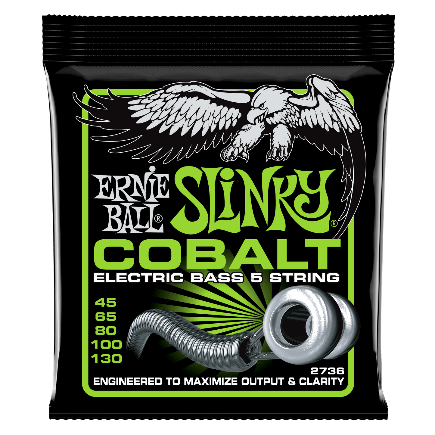 Ernie Ball 2736 Cobalt 5-String Regular Slinky Electric Bass Strings, 45-130