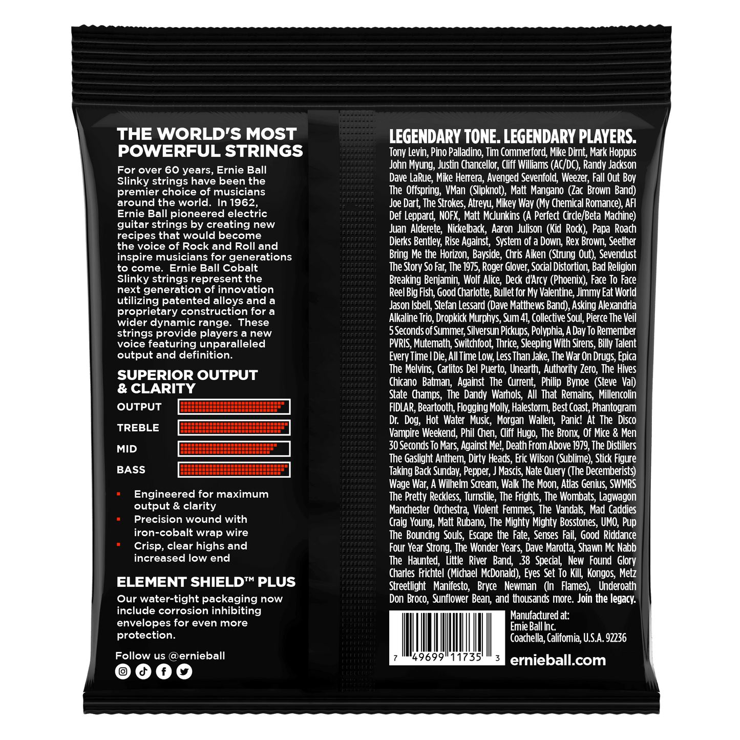 Ernie Ball 2739 Cobalt 6-String Slinky Electric Bass Strings, 32-130