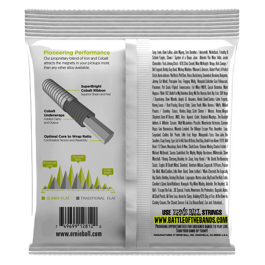 Ernie Ball 2812 Cobalt Flatwound Regular Slinky Electric Bass Strings, 50-105