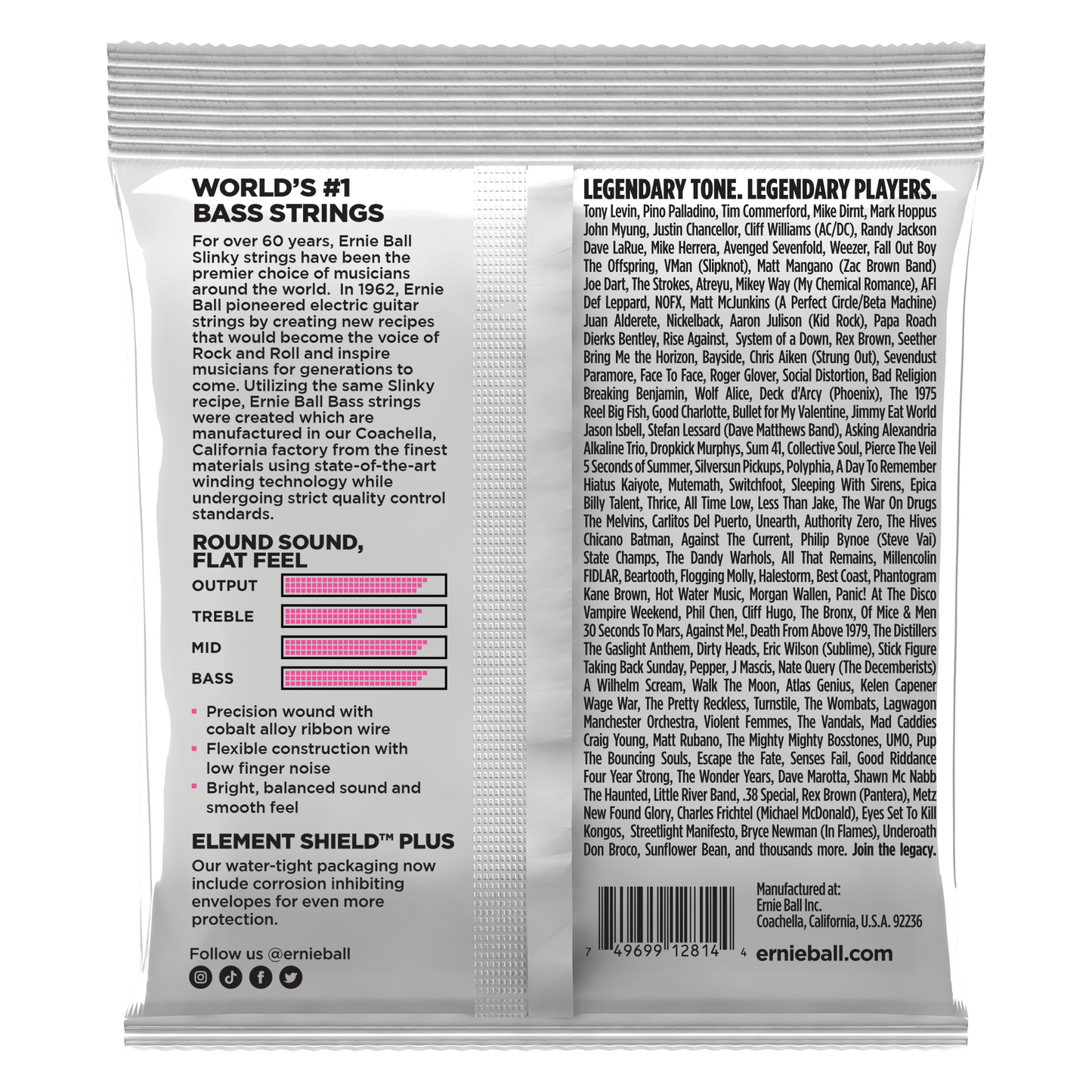 Ernie Ball 2814 Cobalt Flatwound Super Slinky Electric Bass Strings, 45-100