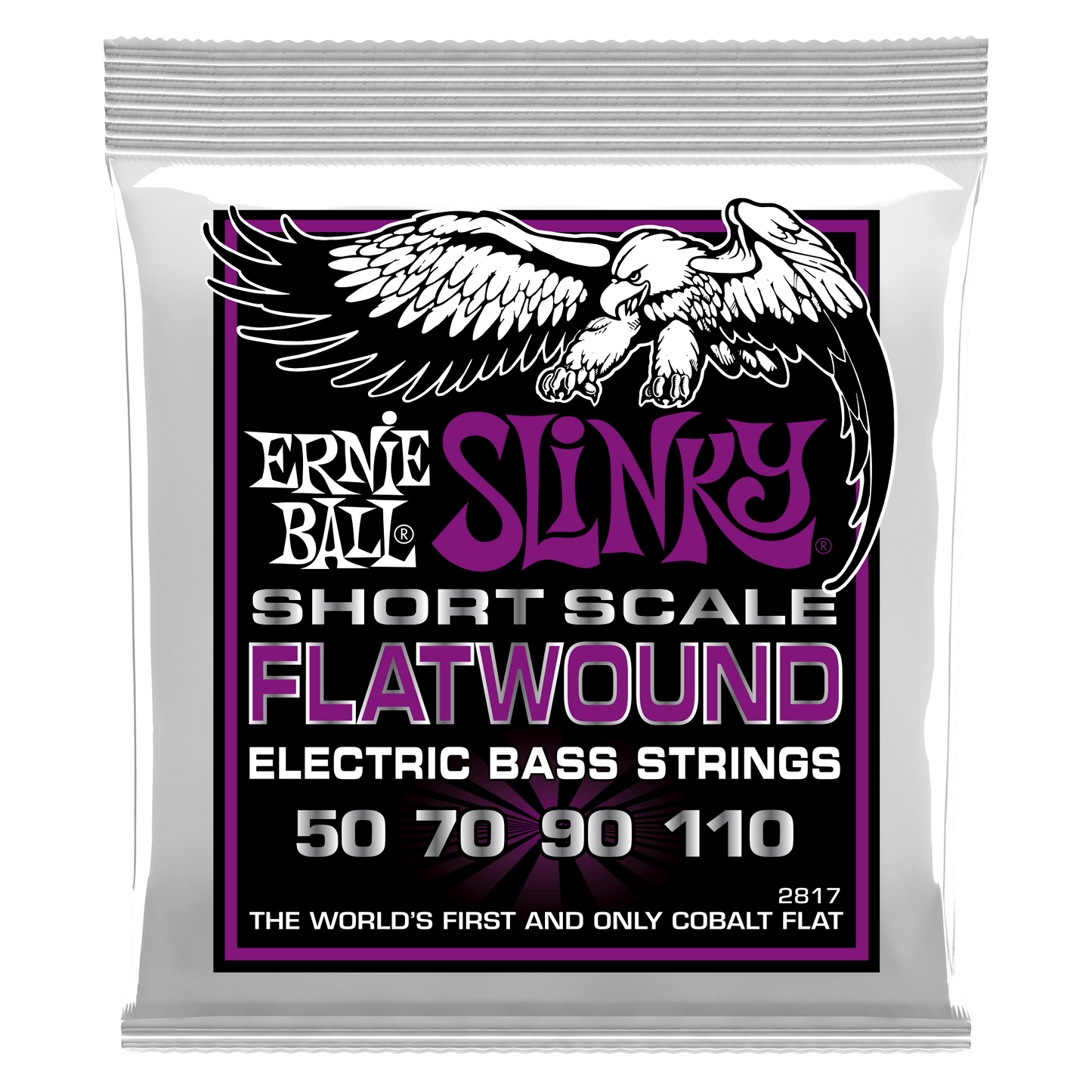 Ernie Ball 2817 Cobalt Flatwound Short Scale Power Slinky Electric Bass Strings, 50-110