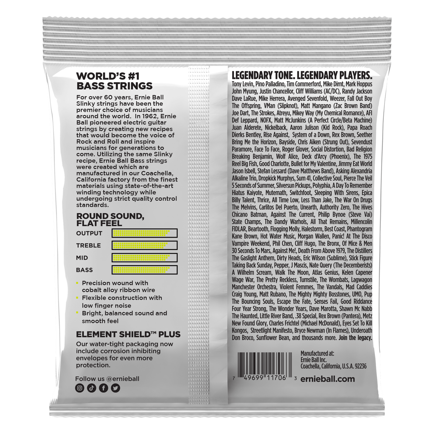 Ernie Ball 2818 Cobalt Flatwound Short Scale Regular Slinky Electric Bass Strings, 45-105
