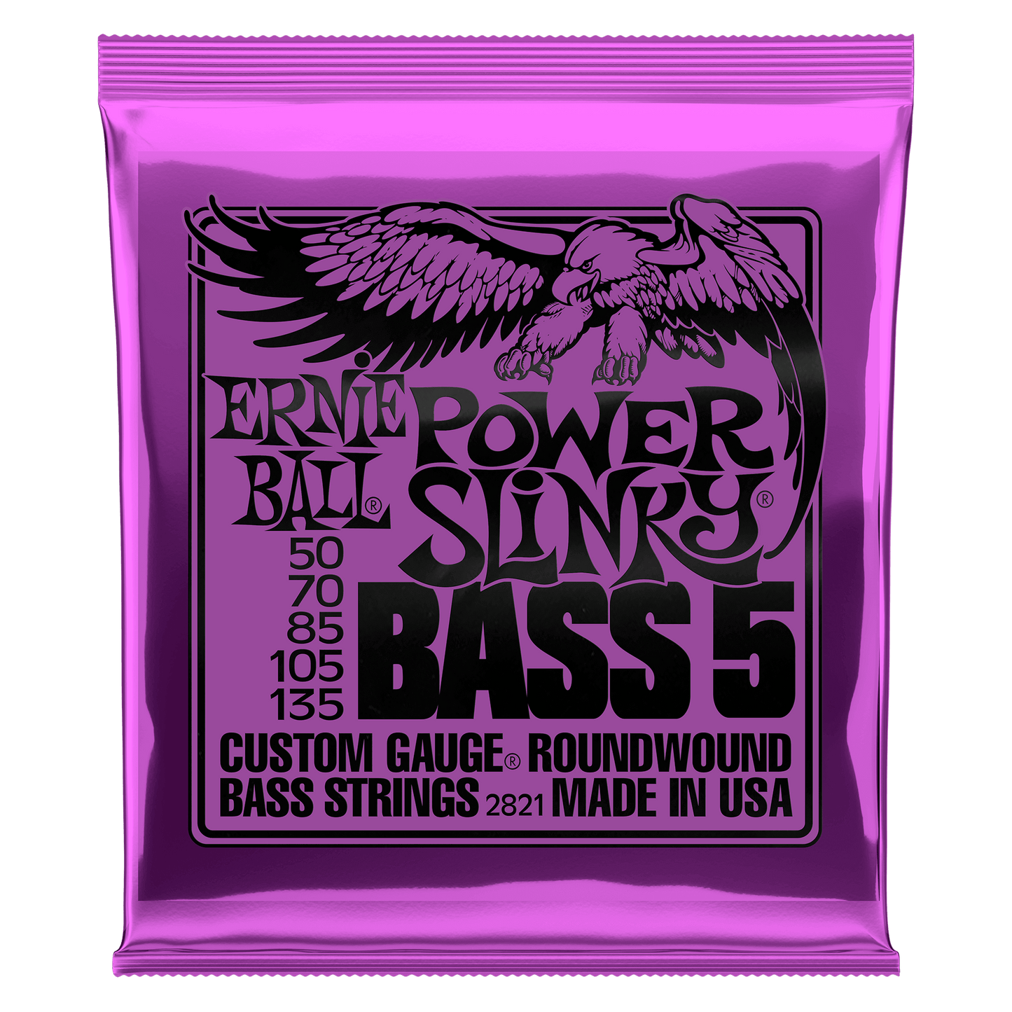 Ernie Ball 2821 Power Slinky 5-String Bass Strings, 50-135