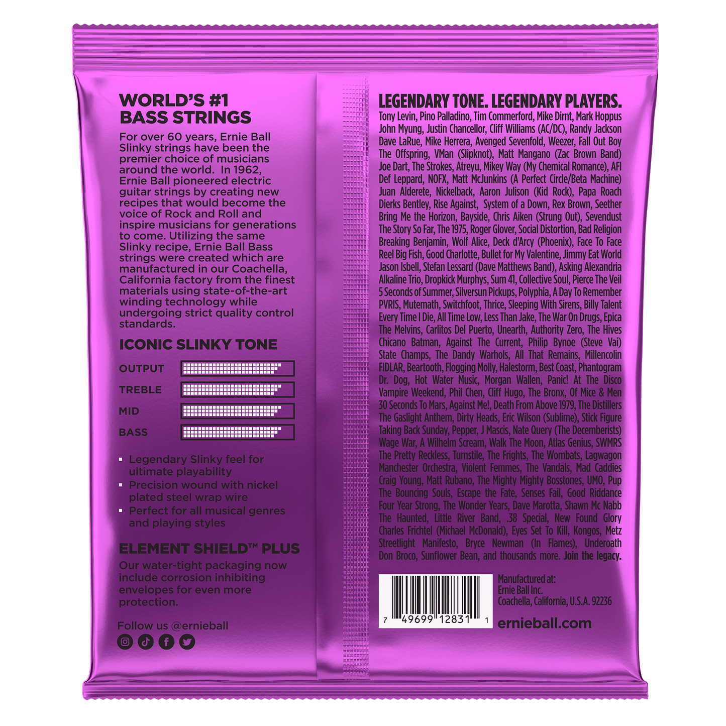 Ernie Ball 2831 Power Slinky Nickel Wound Electric Bass, 55-110