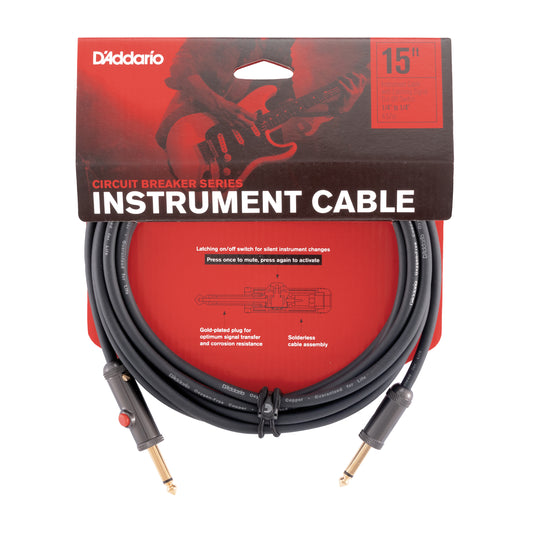 D'Addario Circuit Breaker Instrument Cable with Latching Cut-Off Switch, Straight Plug, 15 feet