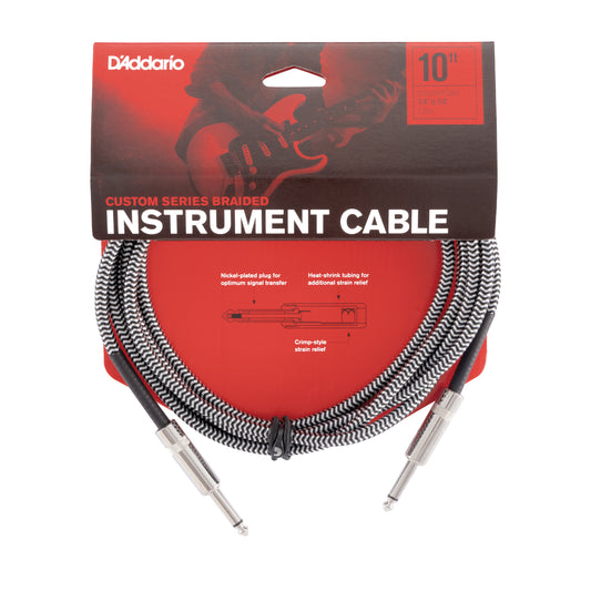 D'Addario Custom Series Braided Instrument Cable, Grey, 10'