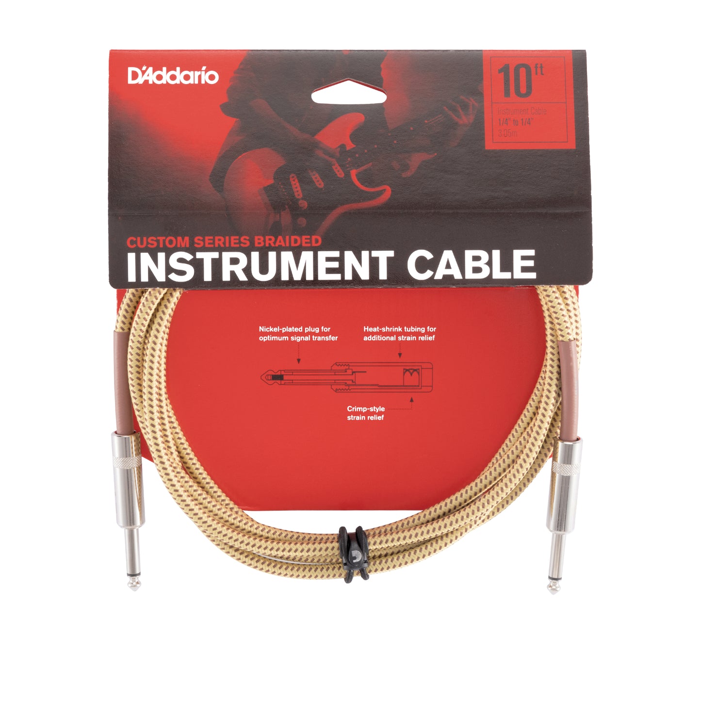 D'Addario Custom Series Braided Instrument Cable, Tweed, 10'