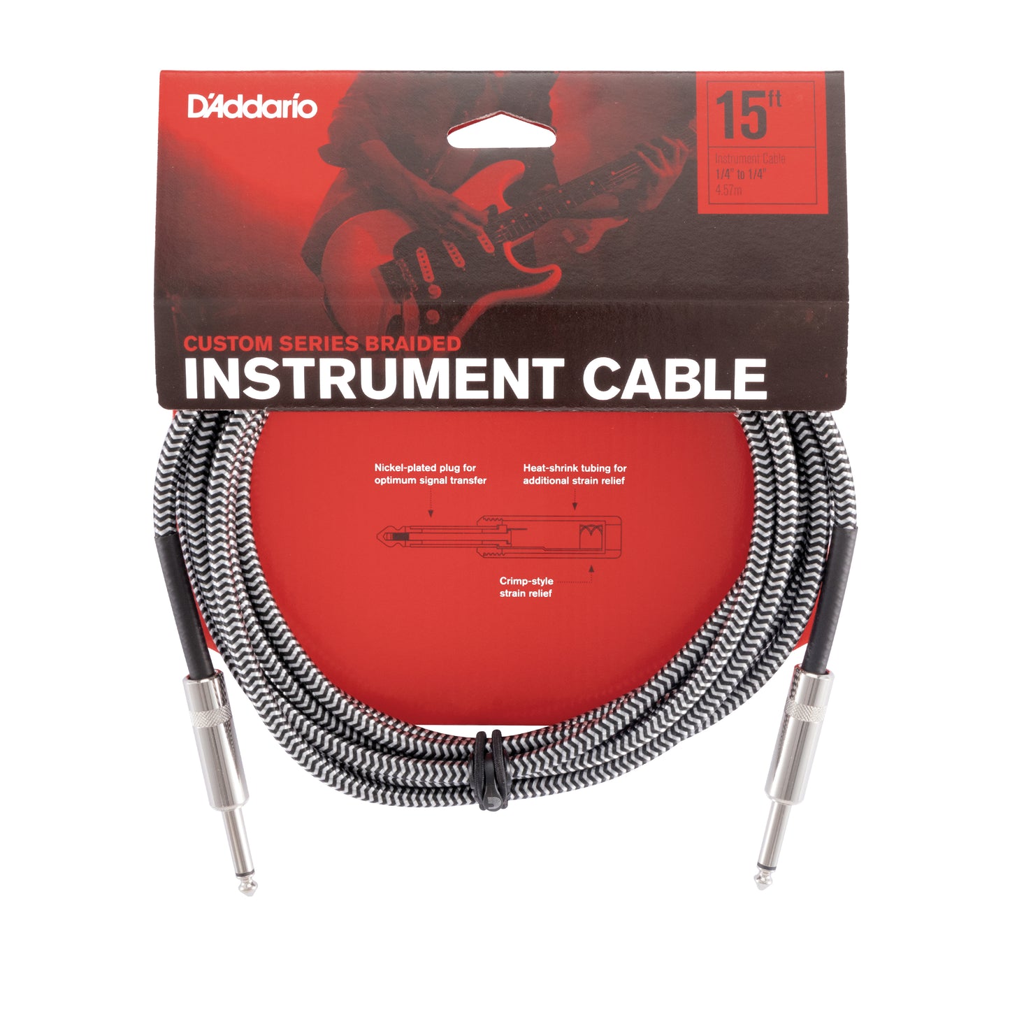 D'Addario Custom Series Braided Instrument Cable, Grey, 15'