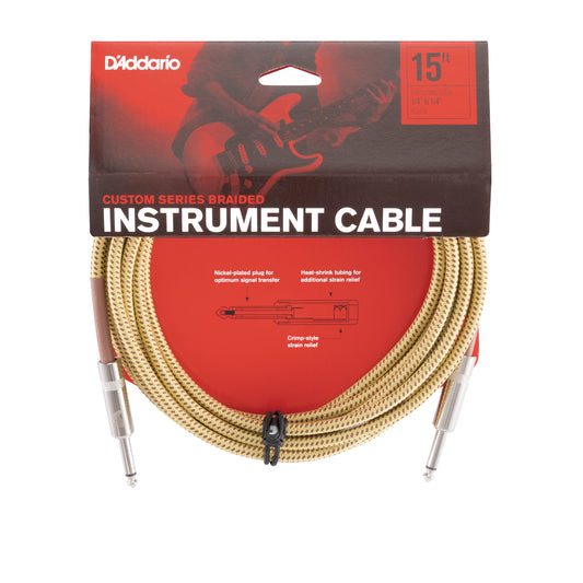 D'Addario Custom Series Braided Instrument Cable, Tweed, 15'