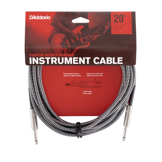 D'Addario Custom Series Braided Instrument Cable, Grey, 20'