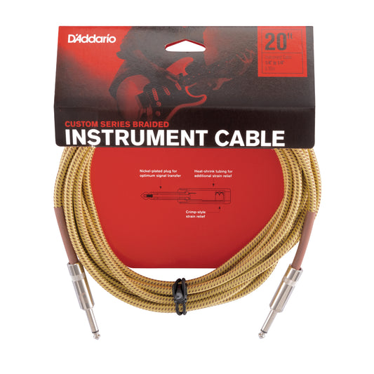 D'Addario Custom Series Braided Instrument Cable, Tweed, 20'