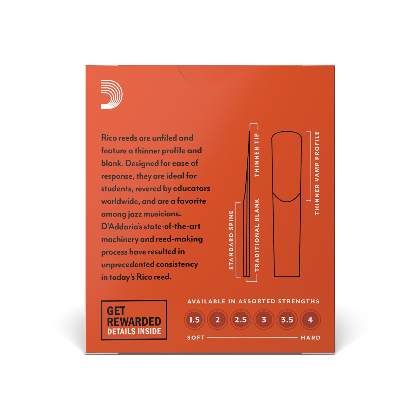 Rico by D'Addario Bb Clarinet Reeds, Strength 3.5, 10-pack, RCA1035
