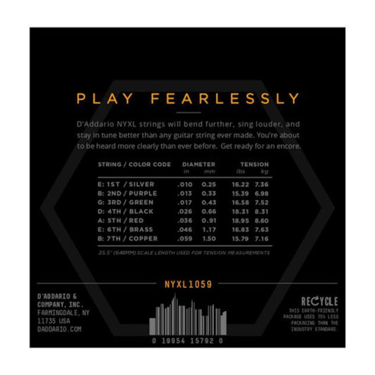 D'Addario NYXL1059 Nickel Wound 7-String Electric Guitar Strings Reg Light 10-59