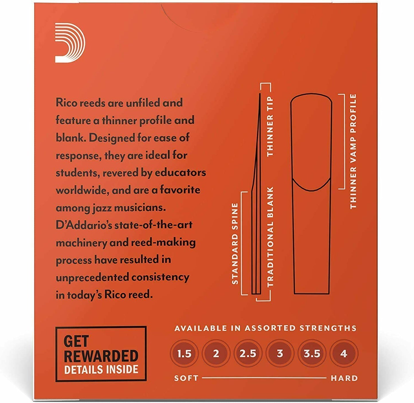 Rico by D'Addario Bb Clarinet Reeds, Strength 1.5, 10-pack