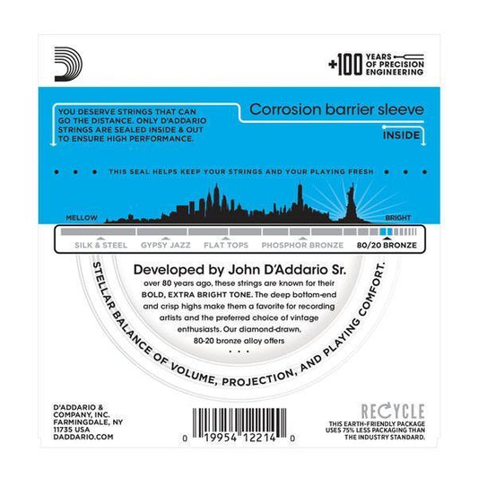 D'Addario EJ36 80/20 Bronze 12-String Acoustic Guitar Strings, Light, 10-47