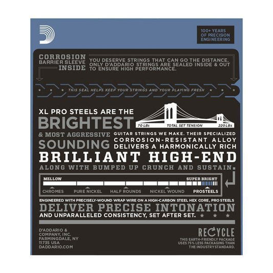 D'Addario EPS540 ProSteels Light Top/Heavy Bottom Electric Guitar Strings, 10-52