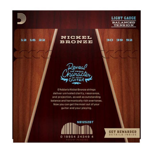 D'Addario NB1252BT Nickel Bronze Acoustic Guitar Strings, Balanced Tension Light