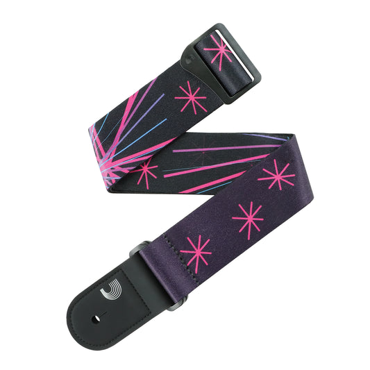 D'Addario Outrun Polyester Guitar Strap, Neon Stars, 50RUN80