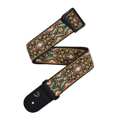 D'Addario Eco Persian Woven Guitar Strap, Black & Gold Pattern, 50RW10