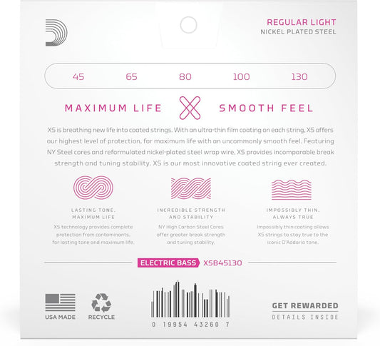 D'Addario 45-130 Regular Light, Long Scale Coated Bass Strings, XSB45130