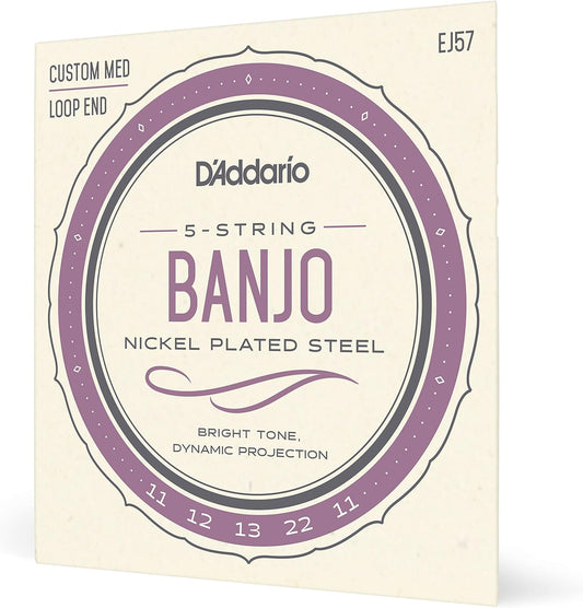 D'Addario EJ57 5-String Banjo Strings, Nickel, Custom Medium, 11-22