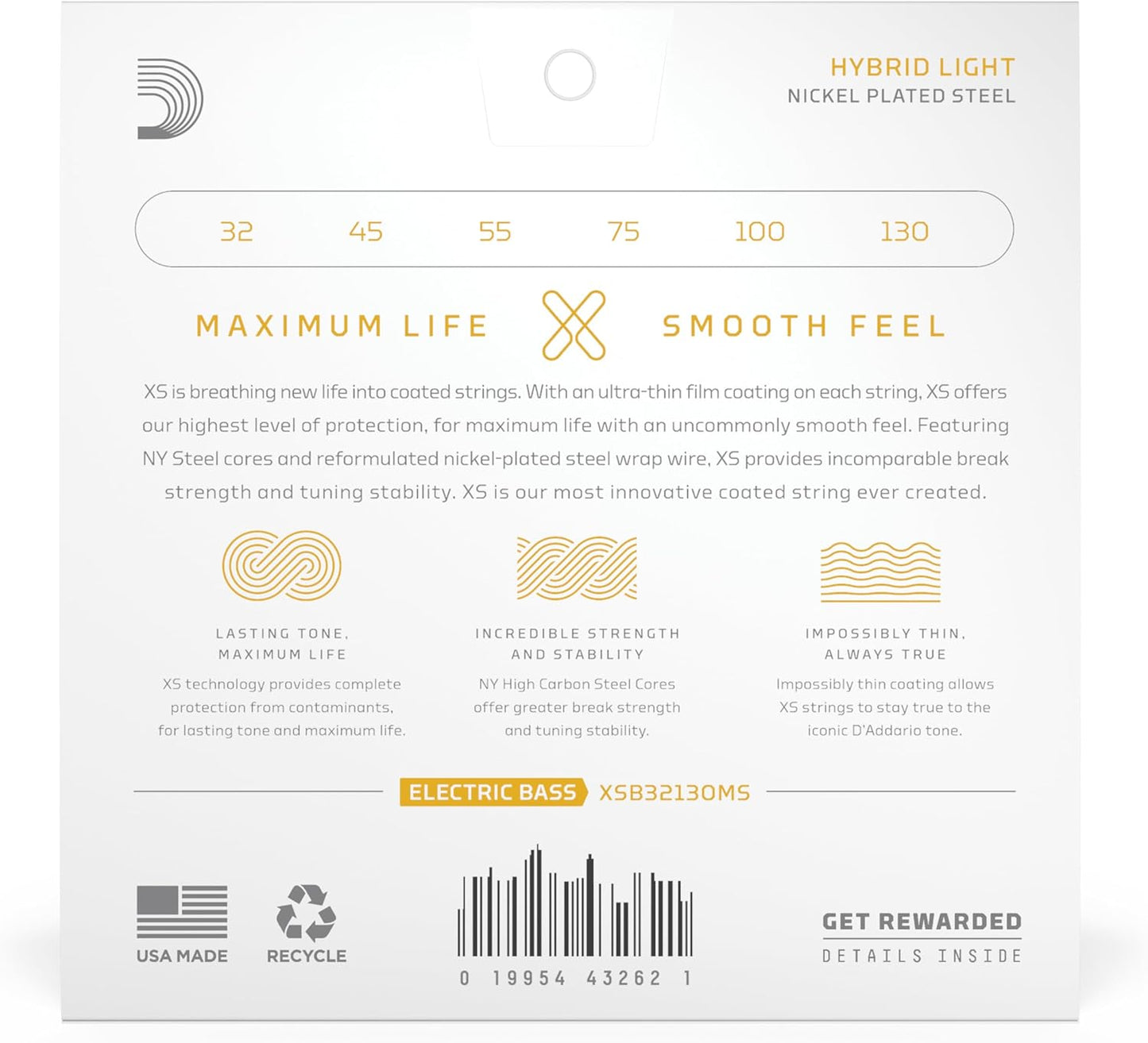 D'Addario 32-130 Hybrid Light, Multiscale Coated Bass Strings, XSB32130MS