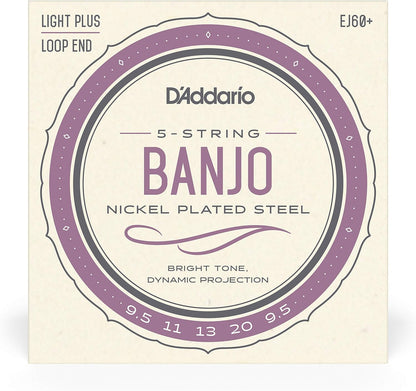 D'Addario EJ60+ 5-String Banjo Strings, Nickel, Light Plus, 9.5-20