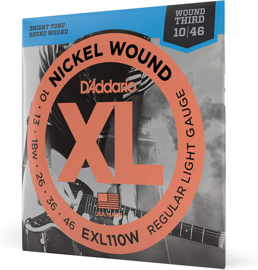 D'Addario EXL110W Nickel Wound Electric Guitar Strings, Regular Light, Wound 3rd, 10-46