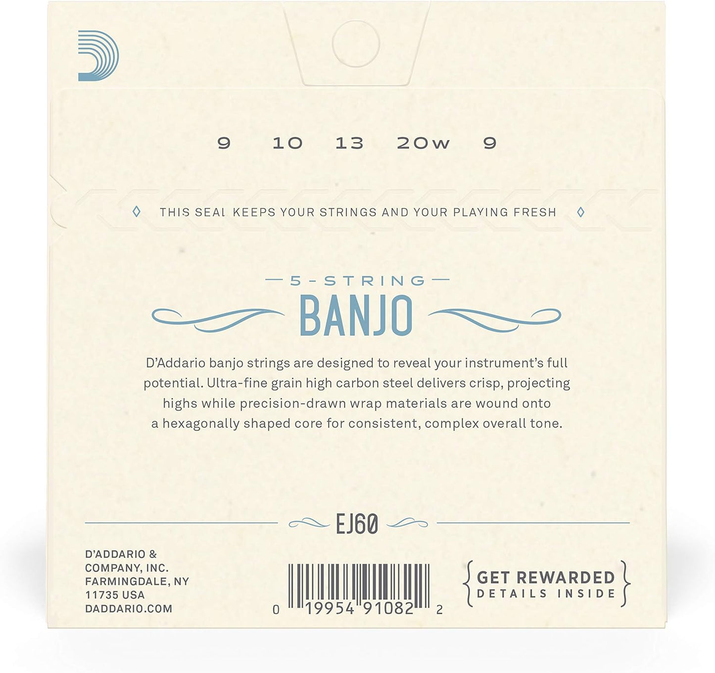 D'Addario EJ60 5-String Banjo Strings, Nickel, Light, 9-20