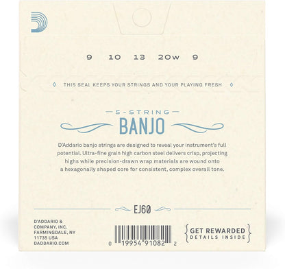 D'Addario EJ60 5-String Banjo Strings, Nickel, Light, 9-20