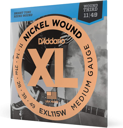 D'Addario EXL115W Nickel Wound, Medium/Blues-Jazz Rock, Wound 3rd, 11-49