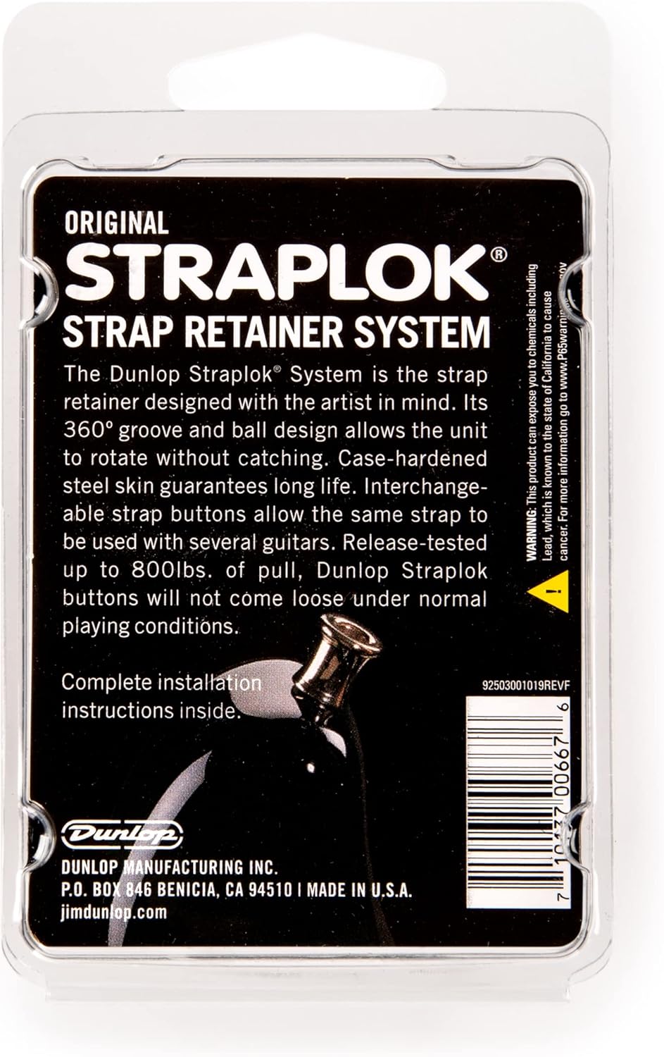 Dunlop SLS1103BK Original Guitar StrapLok System, Black