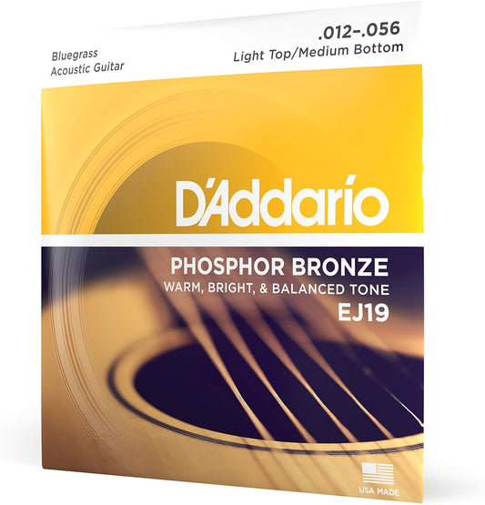 D'Addario EJ19 Phosphor Bronze Acoustic Guitar Strings, Bluegrass, 12-56