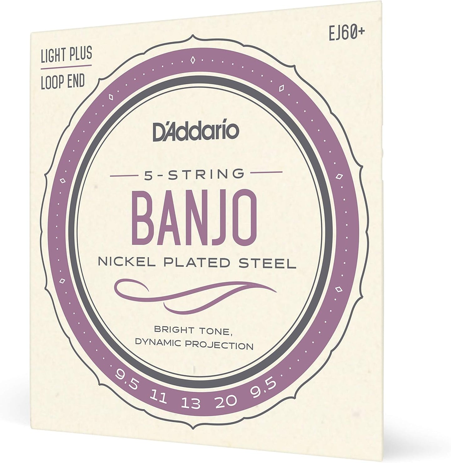 D'Addario EJ60+ 5-String Banjo Strings, Nickel, Light Plus, 9.5-20