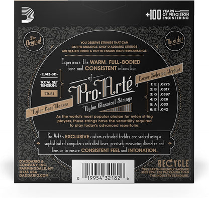 D'Addario EJ43-3D Light Tension, Pro-Arté Nylon Classical Guitar Strings 3-Pack