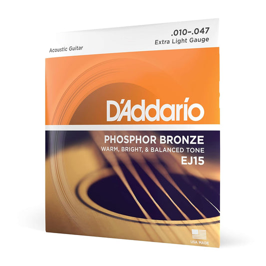 D'Addario EJ15 Phosphor Bronze Acoustic Guitar Strings, Extra Light, 10-47