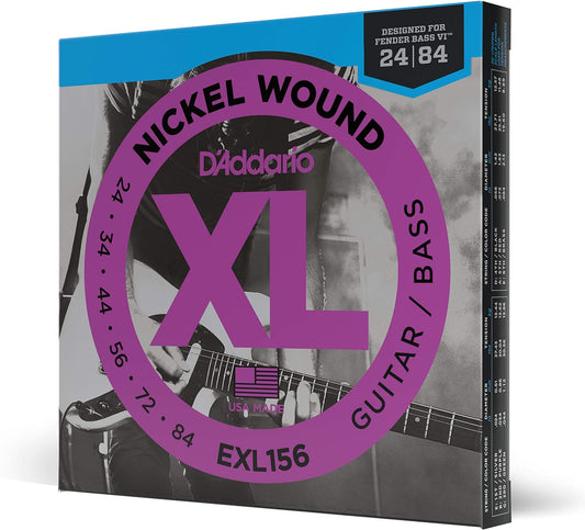 D'Addario EXL156 Nickel Wound 6 String Fender VI Bass Guitar Strings, 24-84