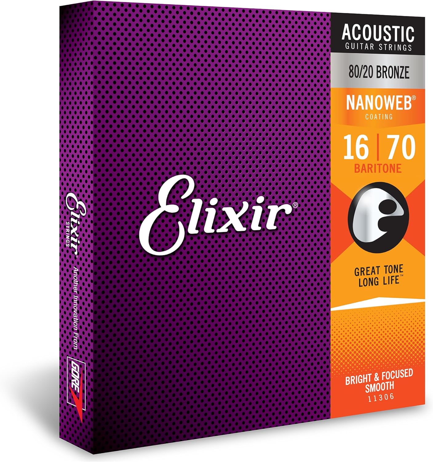 Elixir Strings 11306 Acoustic Baritone 80/20 Bronze with NANOWEB® Coating, 16-70