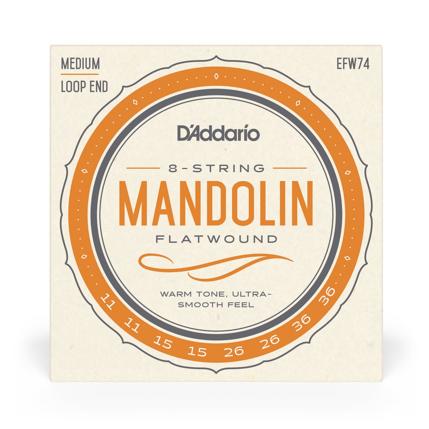 D'Addario EFW74 Flatwound Mandolin Strings, Stainless Steel, Medium, 11-36