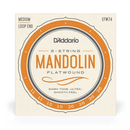 D'Addario EFW74 Flatwound Mandolin Strings, Stainless Steel, Medium, 11-36