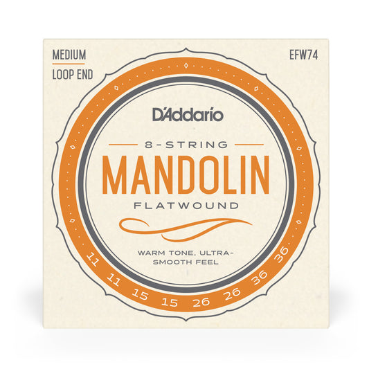 D'Addario EFW74 Flatwound Mandolin Strings, Stainless Steel, Medium, 11-36
